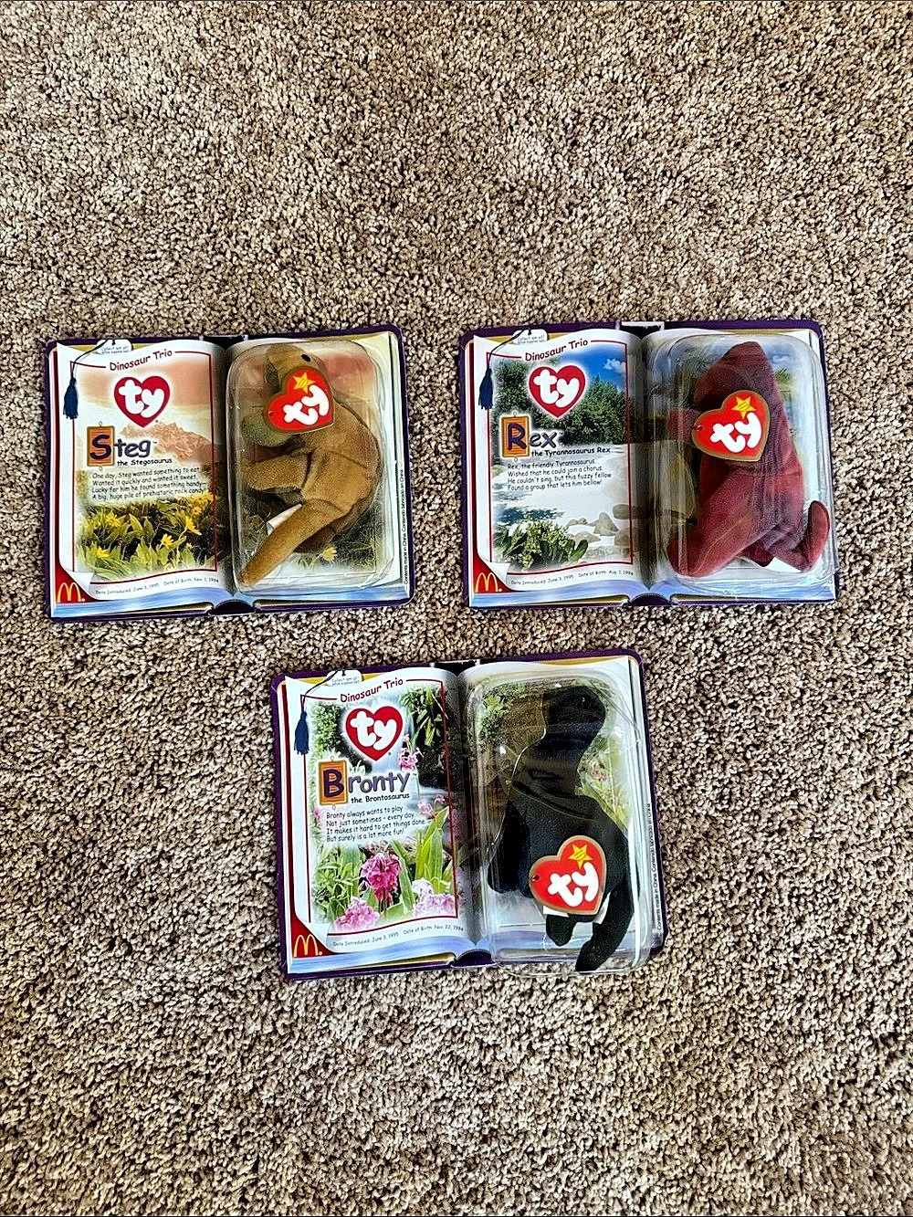 Ty McDonald's Teenie Beanie Babies Dinosaur Trio Set Steg Rex Bronty Plush Set